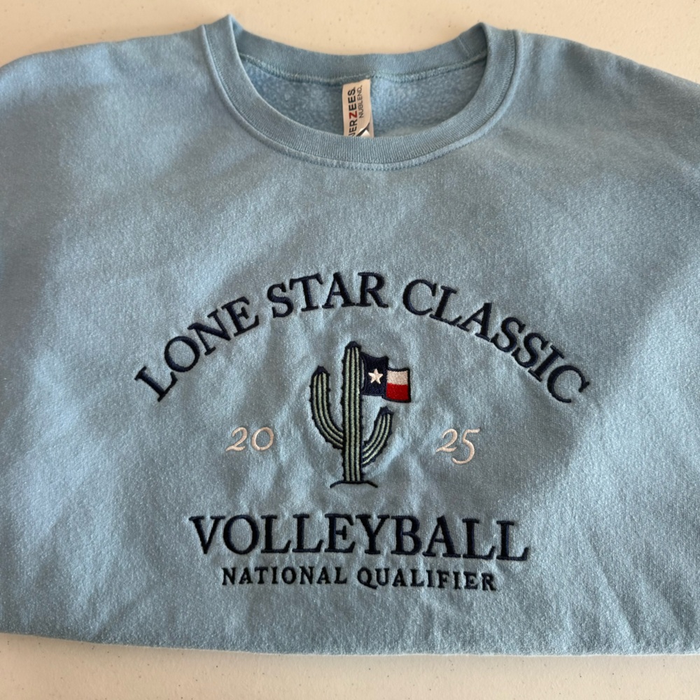 JERZEES Lone Star Classic Volleyball 2025 Crewneck Sweatshirt Light Blue L